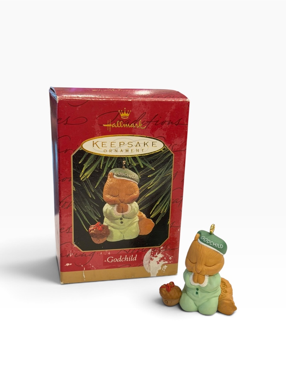 Hallmark Keepsake Godchild Christmas Ornament 1997 Squirrel In Pajamas Praying